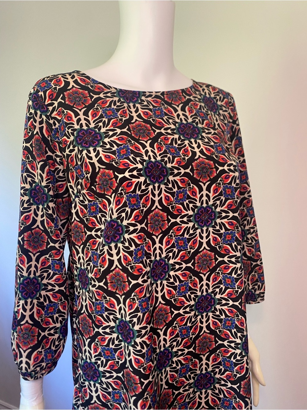 Old Navy Black Floral-Pattern Mini Dress with Purple and Red Accents